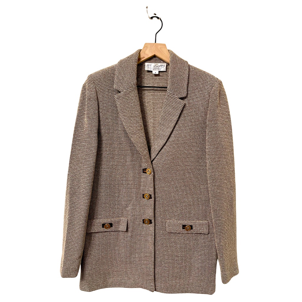 St. John Collection Black Tan White Gold Career Style Knit Blazer Size 6